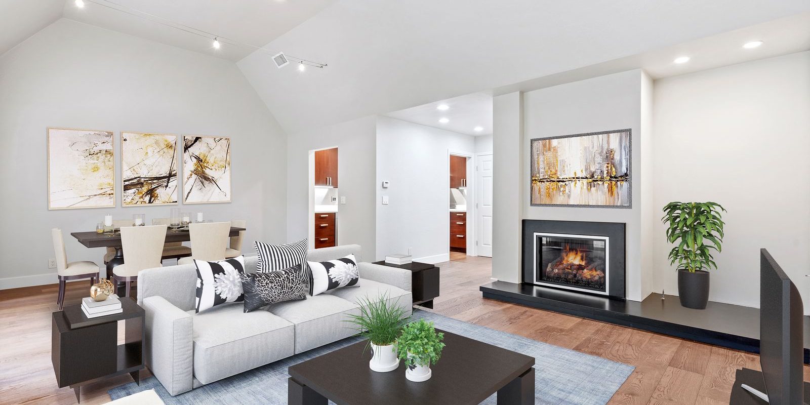 living room decor using virtual staging of a property listing