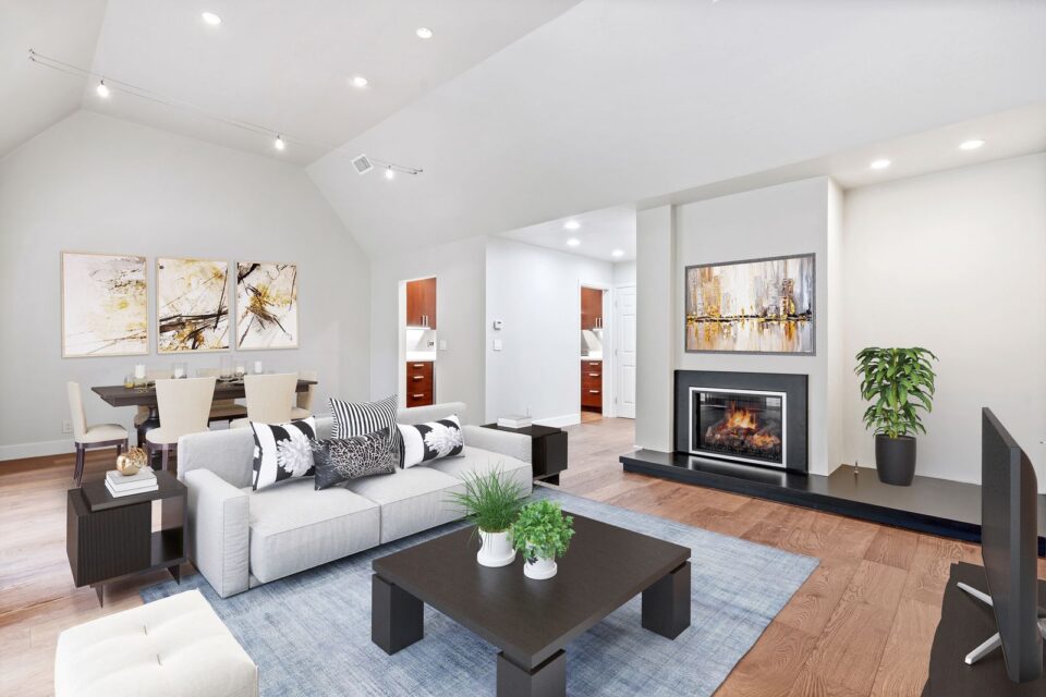 living room decor using virtual staging of a property listing